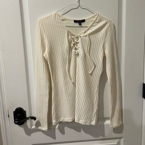 Romeo And Juliet Couture White Lace Up Rib Knit Sweater